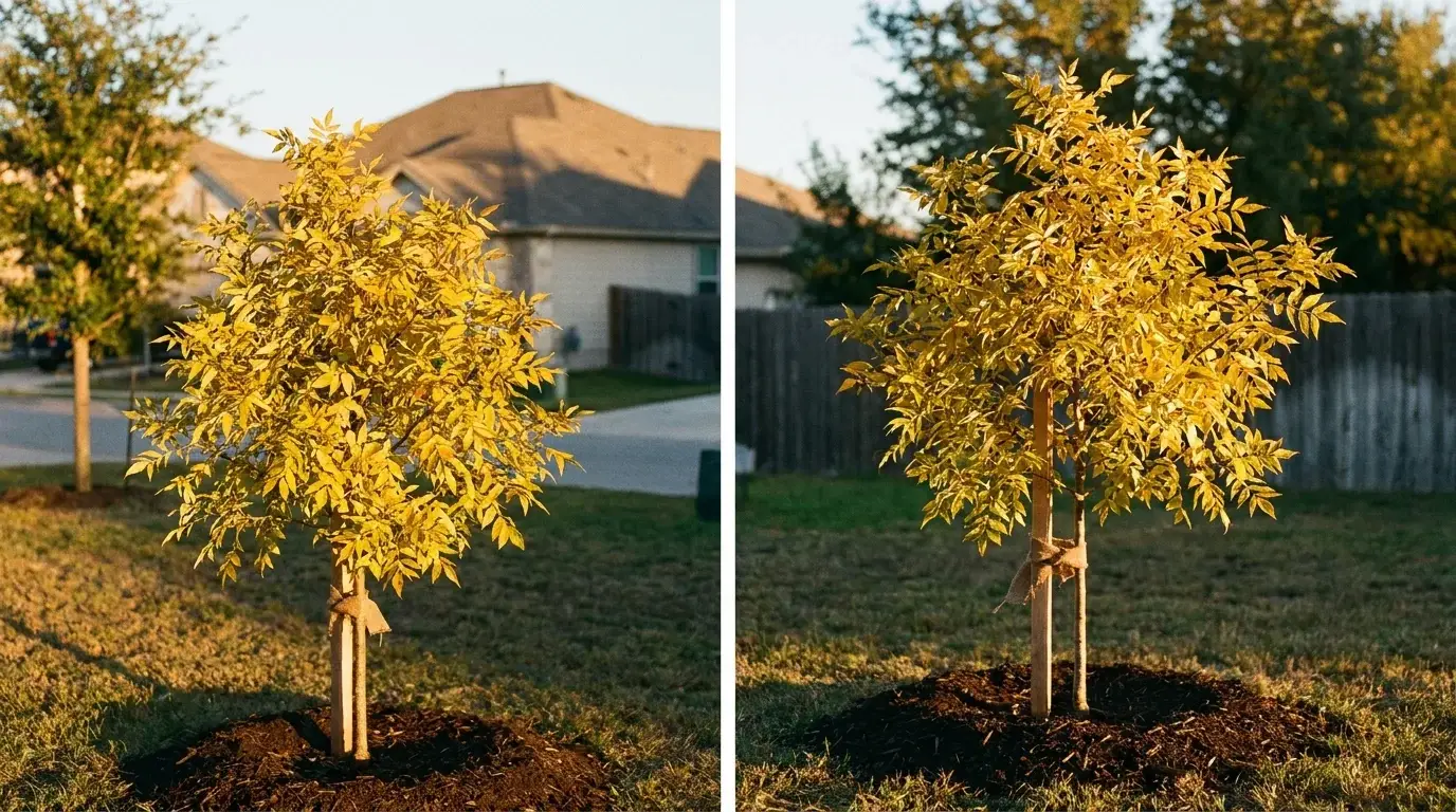 Young Arizona Ash recently planted