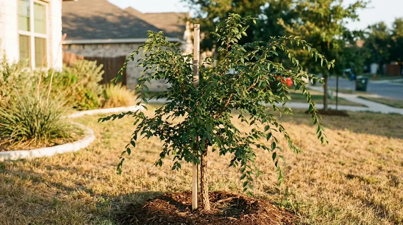 Young Cedar Elm recently planted