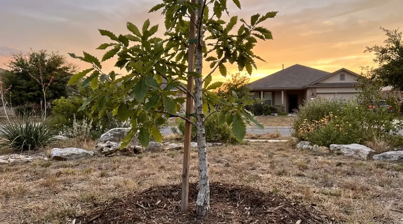 Young Chinquapin Oak recently planted