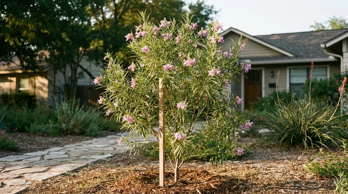 Young Desert Willow recently planted