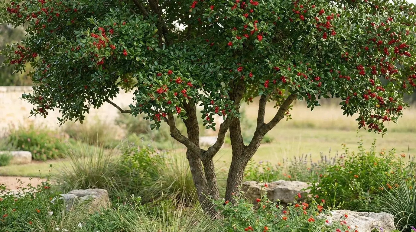 Yaupon Holly tree in a San Antonio landscape