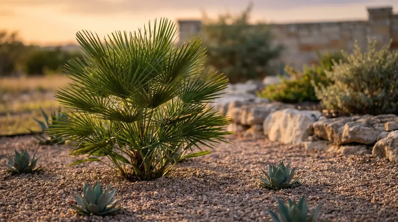 Young Mediterranean Fan Palm recently planted