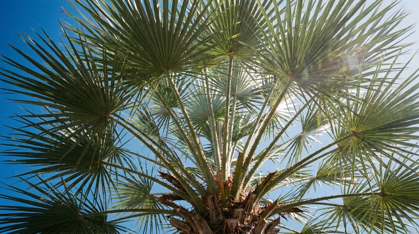 Mediterranean Fan Palm canopy from below