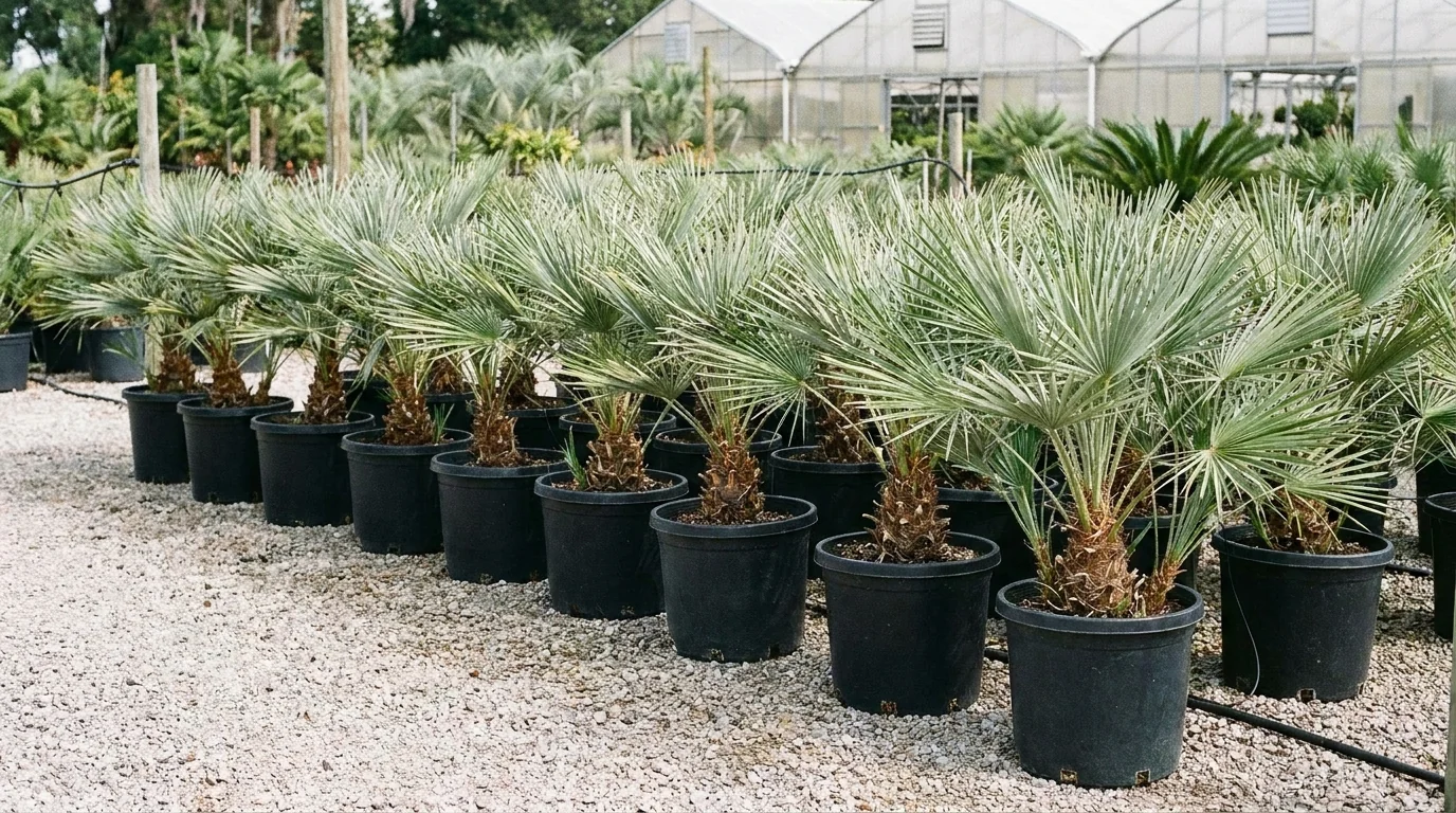 Mediterranean Fan Palm growing at Alfaro Trees nursery