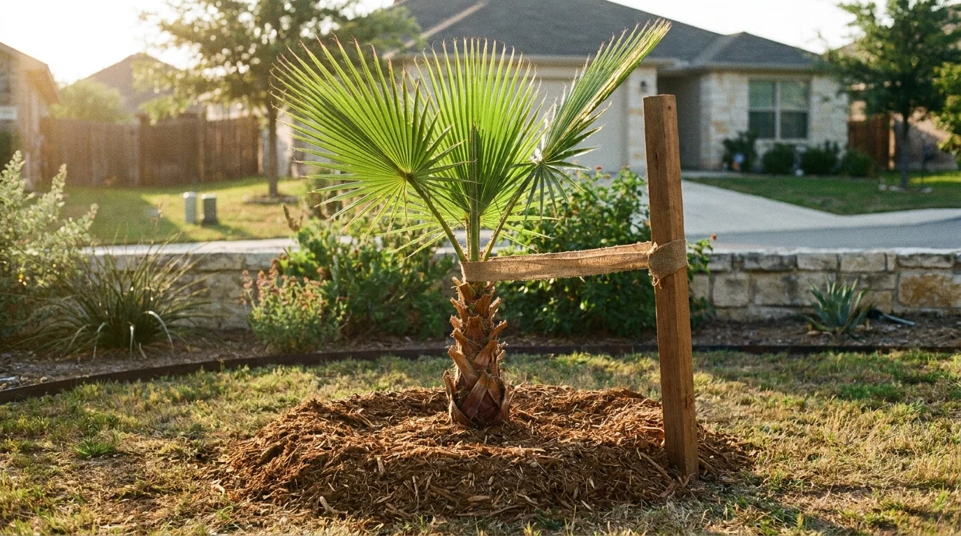 Young Mexican Fan Palm recently planted