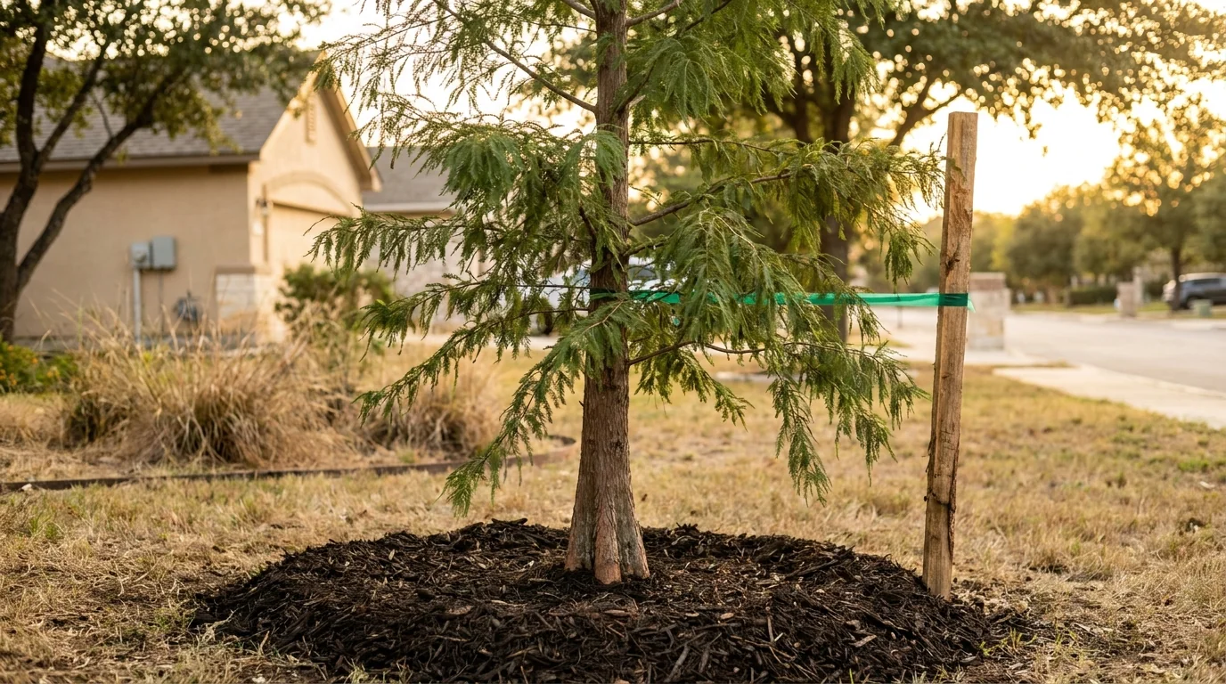 Young Montezuma Cypress recently planted