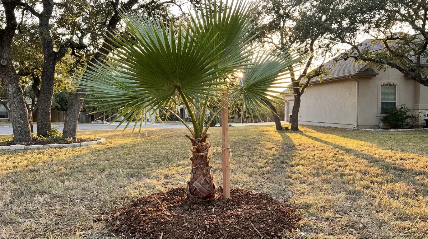 Young Sabal Palm recently planted