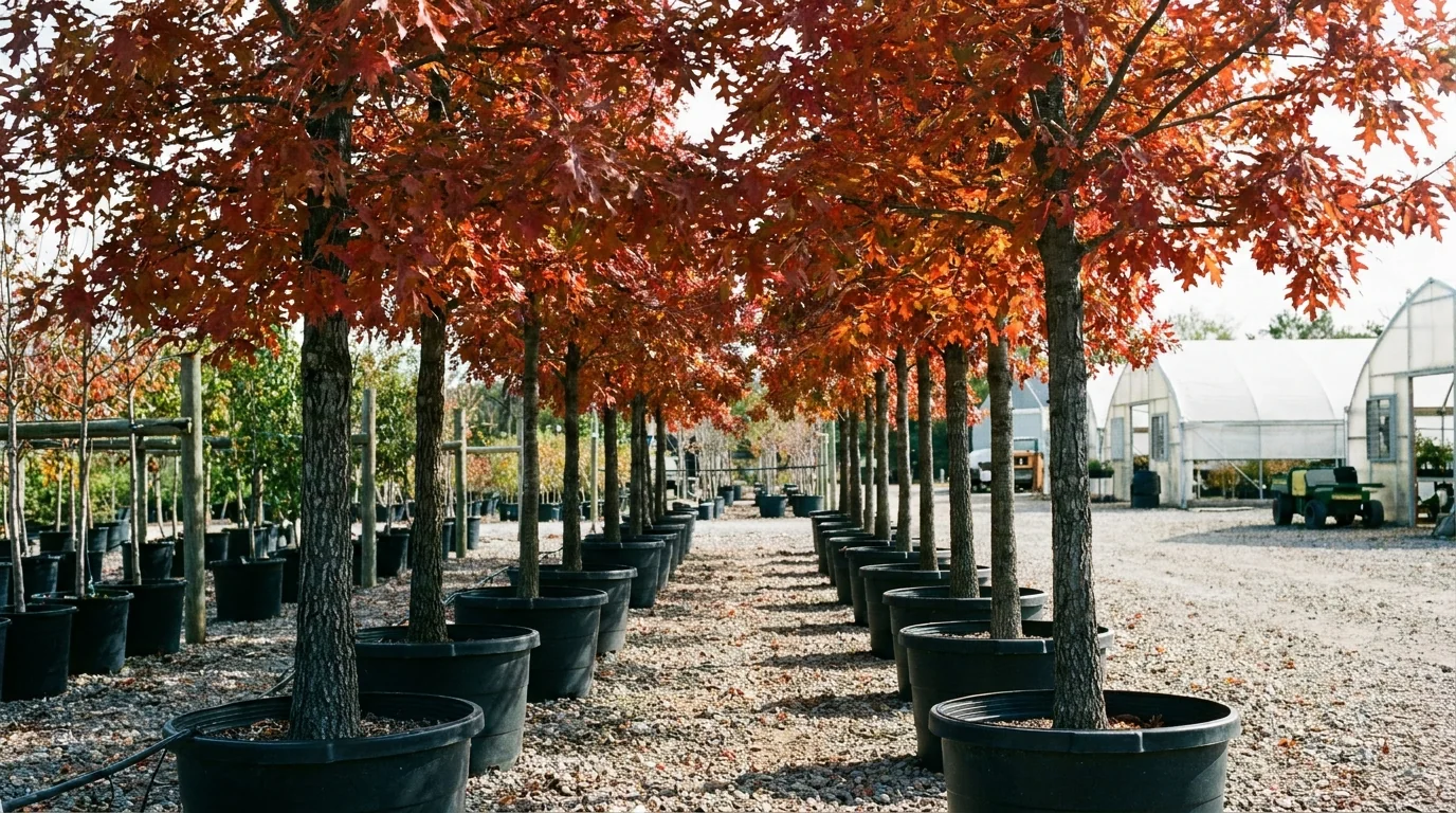 Texas Red Oak growing at Alfaro Trees nursery