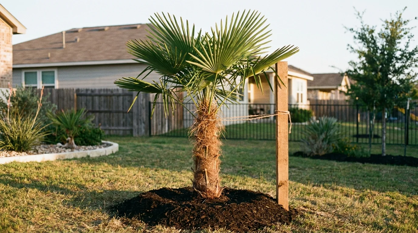 Young Windmill Palm recently planted