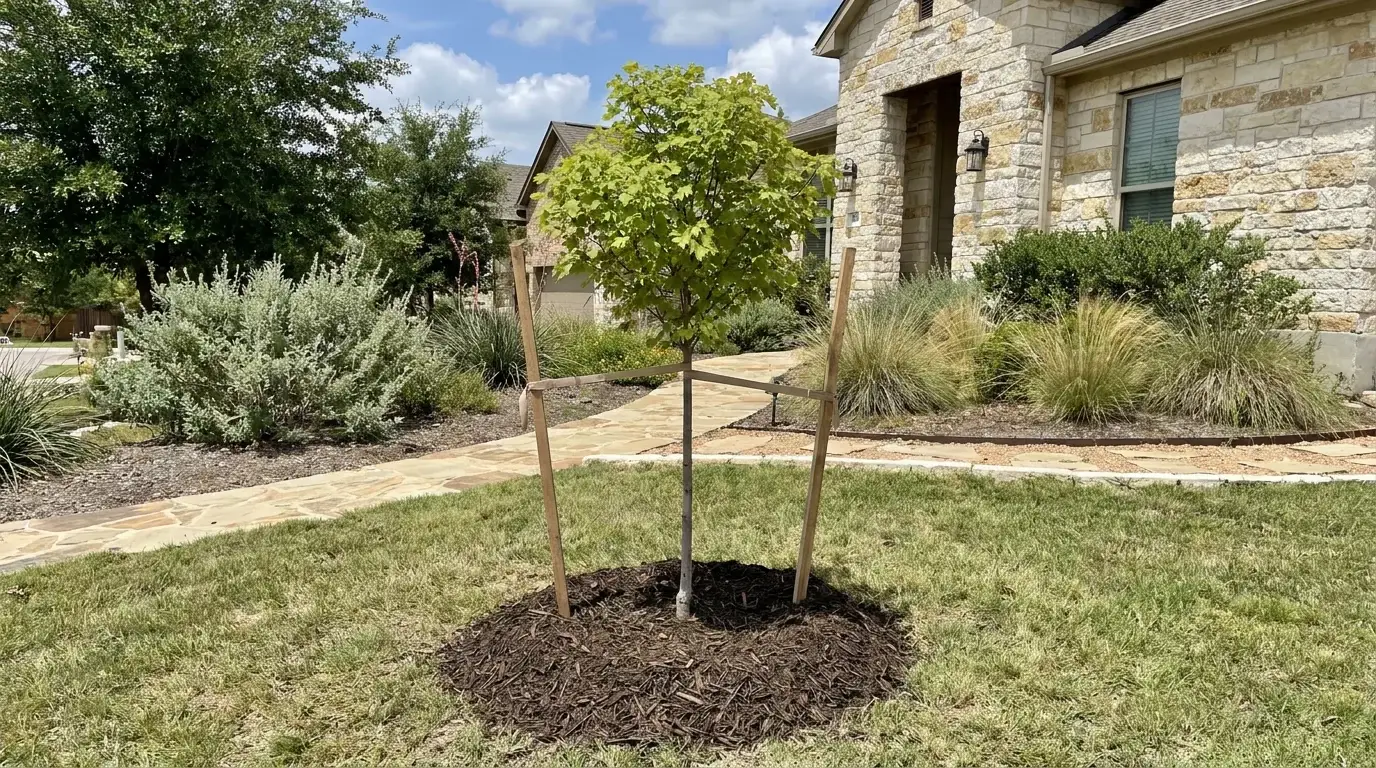 Young Mexican Mountain Sugar Maple newly planted
