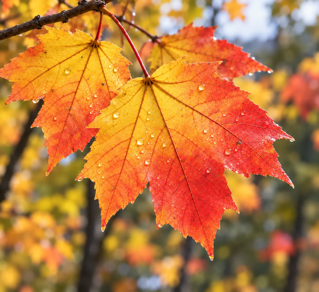 Mexican Mountain Sugar Maple foliage close-up showing fall color